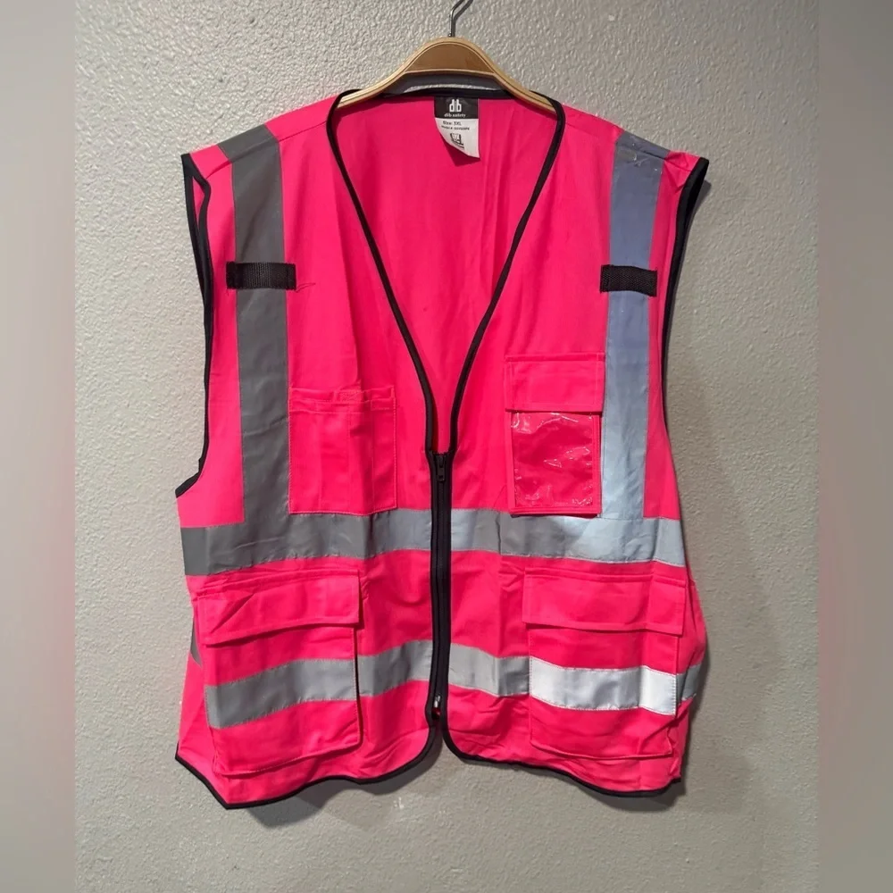 High-Visibility Pink Safety Vest with Reflective Stripes size 3XL